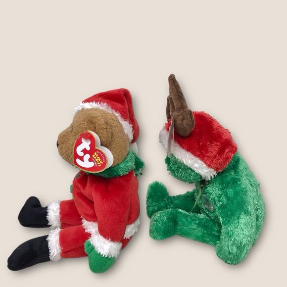 Ty 2 Set Beanie Baby KRINGLE Santa Bear & Holiday Teddy Bear Christmas Plush - Picture 7 of 10